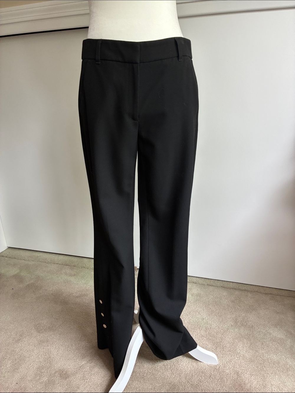 White House Black Market Black Wide-Leg Pants with Hem Button Accents